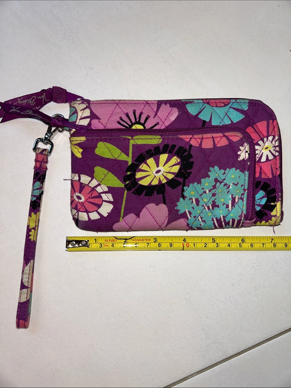 Vera Bradley Purple Floral Quilted Wristlet with Teal & Lime Accents